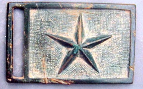 Civil War period Texas Star sword belt buckle found in southern Fort Bend County.